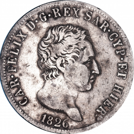 Italie - 5 Lires Charles Félix 1826 Ancre