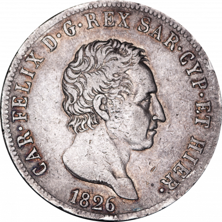 Italie - 5 Lires Charles Félix 1826 Ancre